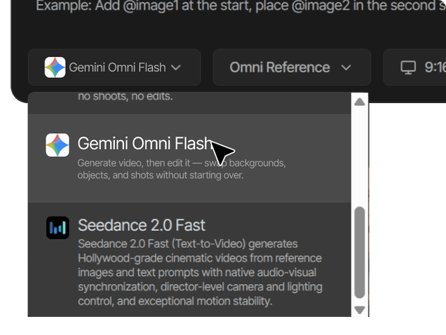 Open Tagshop AI and select Gemini Omni Flash