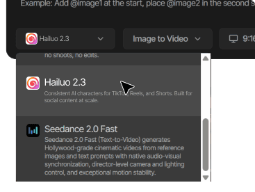 Open Tagshop AI and select Hailuo 2.3