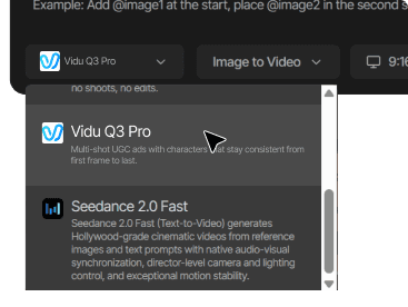 Open Tagshop AI and select Vidu Q3 Pro